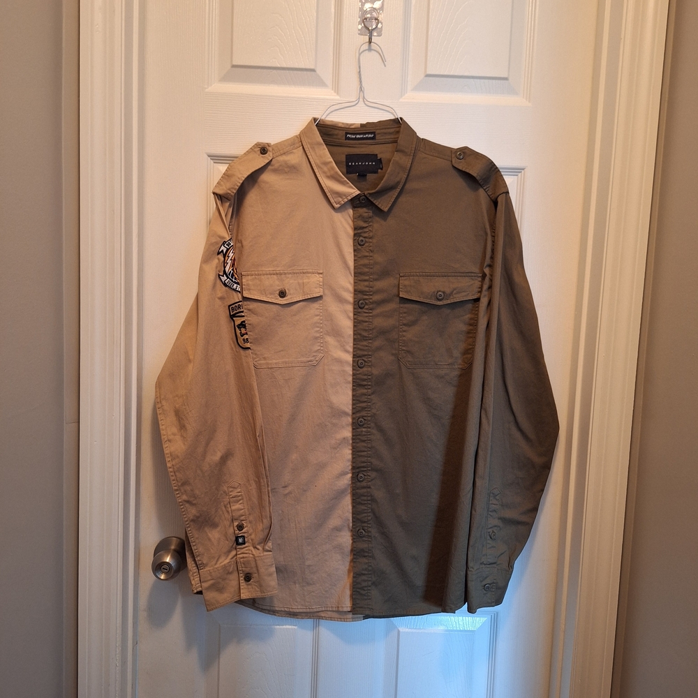 Sean John Men's Two-Tone Prove Me Wrong Beige and Brown Shirt Jacket